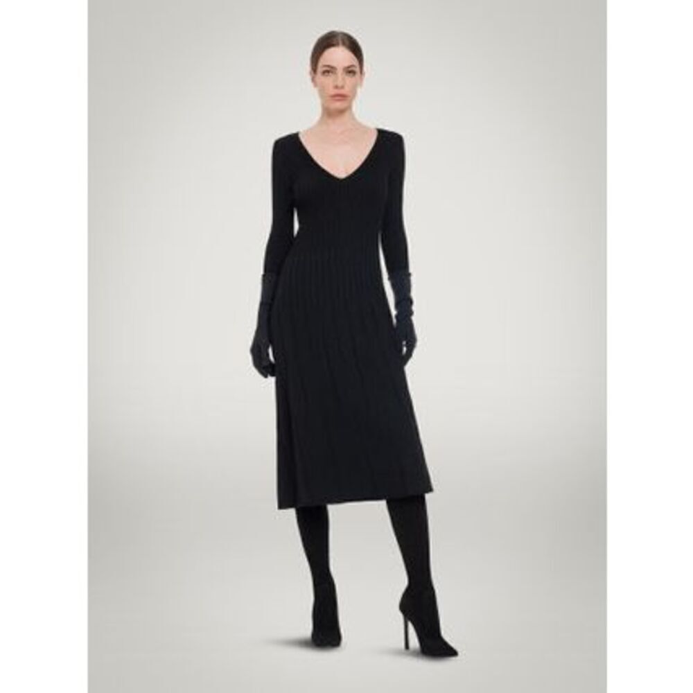 NWT Wolford Merino Rib Dress 52953 L Black V-neck